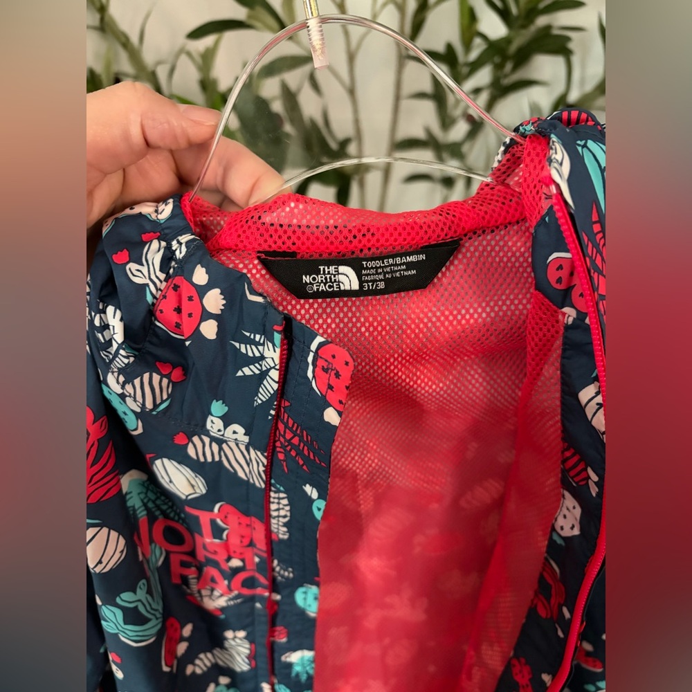 The North Face Kids Navy Rain Jacket with Coral and Teal Cactus Print - Picture 3 of 5